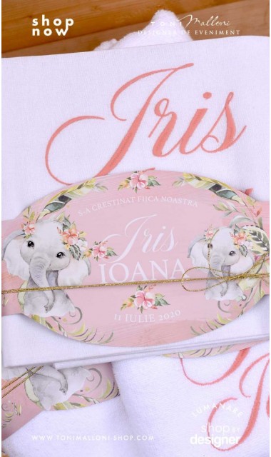 Trusou de botez cu elefantica si flori tropicale Elephant Baby Girl 4